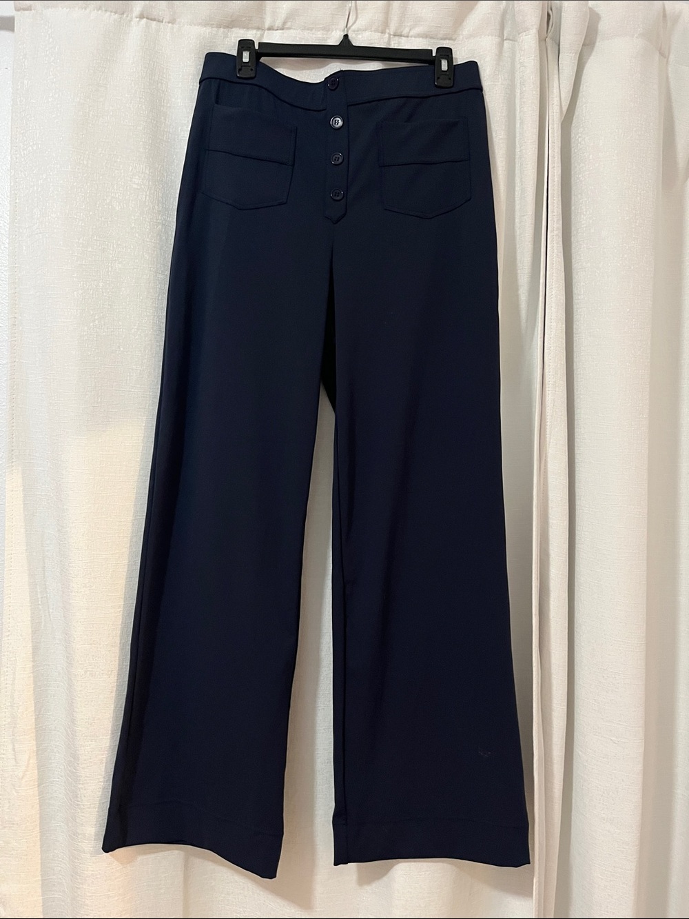 Halara Wide-Leg Navy Women's Pants with Front Button Detail